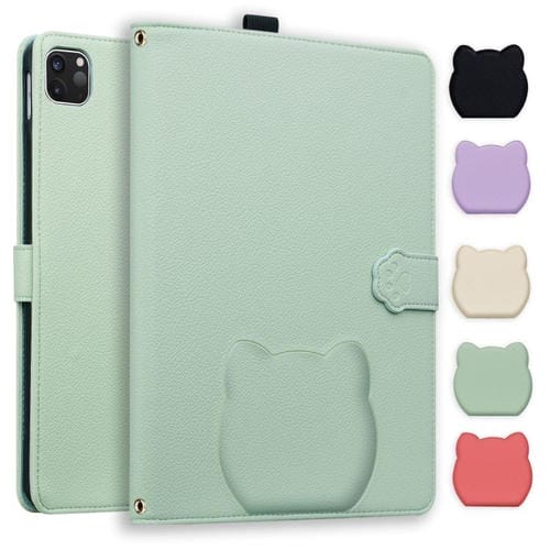 Funda inteligente de piel de lichi con tacto de gato para iPad Pro 11 (2024) (verde)