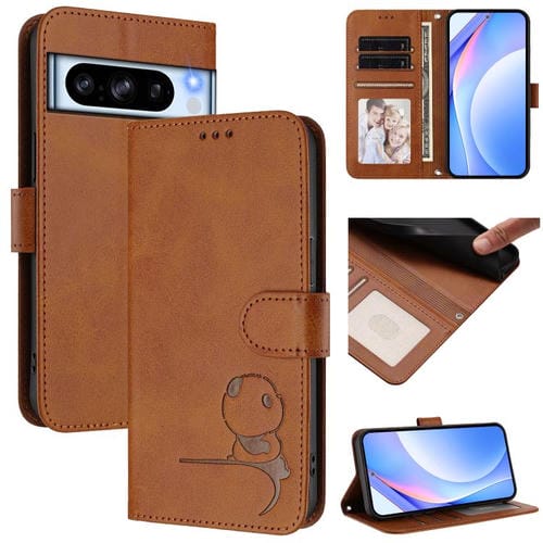 Funda de cuero con estampado RFID y cordón para Google Pixel 8 Pro (marrón)