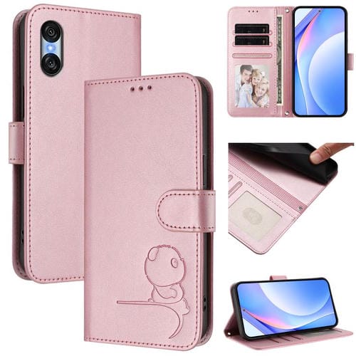 Funda de cuero con relieve RFID y cordón para Sony Xperia 10 VI (rosa)