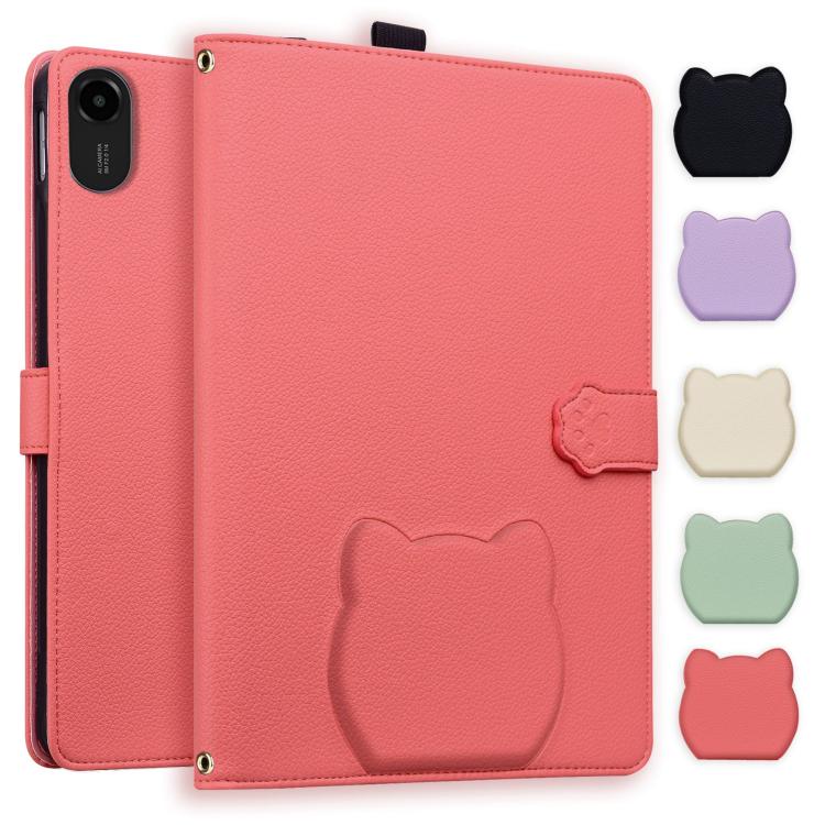 Funda de piel de lichi con tacto de gato para Xiaomi Redmi Pad 2 (rojo sandía)