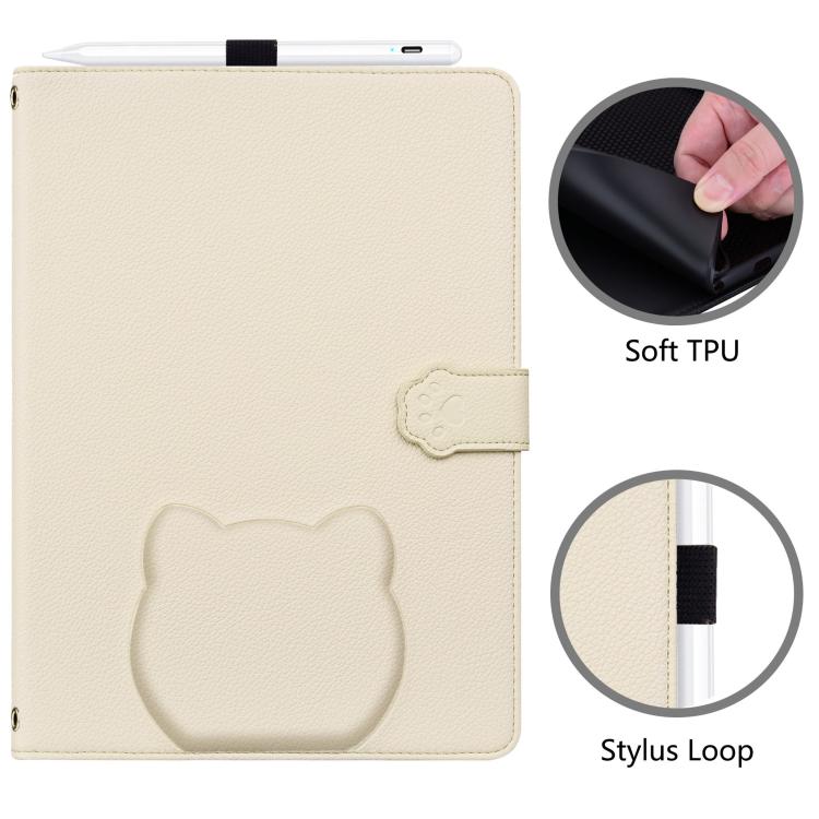 Funda de piel de lichi con tacto de gato para Xiaomi Redmi Pad 2 (blanco albaricoque)