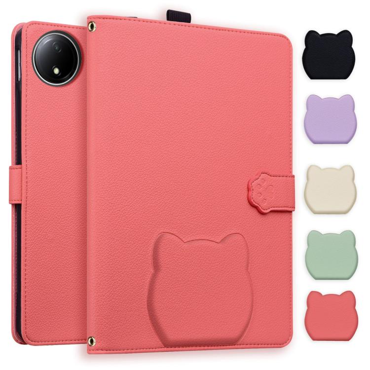 Funda de piel de lichi con tacto de gato para Xiaomi Redmi Pad SE 8.7 (rojo sandía)