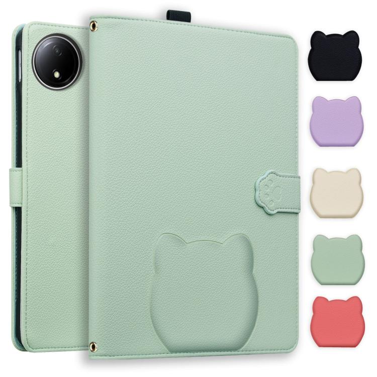 Funda de piel de lichi con tacto de gato para Xiaomi Redmi Pad SE 8.7 (verde)