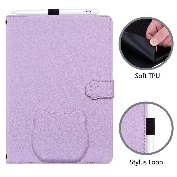 Funda de piel de lichi con tacto de gato para Xiaomi Redmi Pad SE 8.7 (morada)