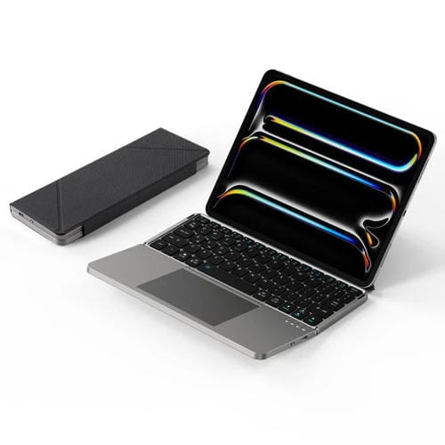 Funda de cuero para tableta DUX DUCIS OK Fold Series con teclado inalámbrico Bluetooth táctil de dos pliegues (negro)