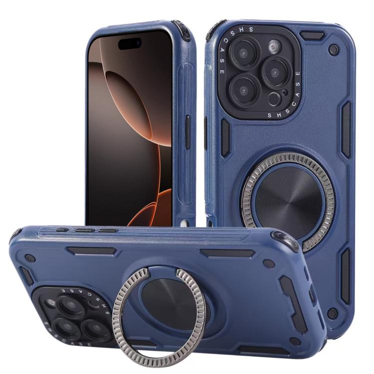 Funda magnética de tres núcleos con rotación de 360 grados para iPhone 16 Pro (azul real)