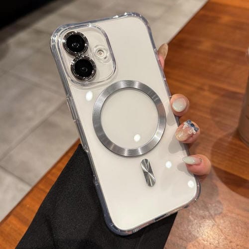 Funda de acrílico transparente MagSafe para iPhone 16 (plateada)