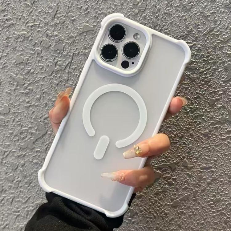 Funda MagSafe semitransparente con tacto esmerilado para iPhone 16 Pro (blanca)