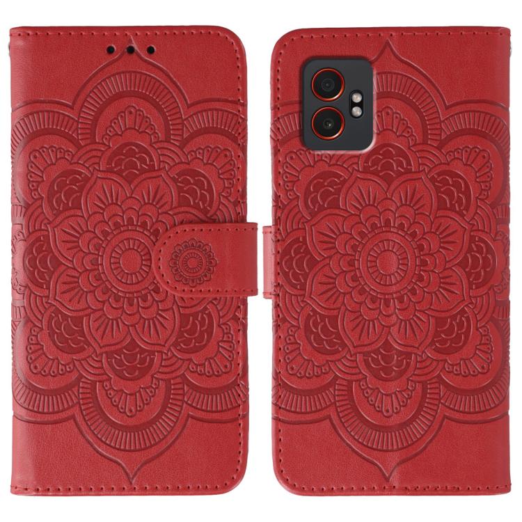 Funda de cuero con estampado de mandala y sol para Samsung Galaxy XCover7 Pro (roja)
