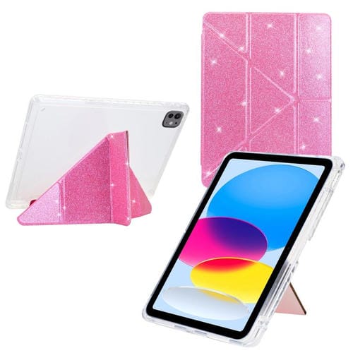 Funda de cuero inteligente con purpurina acrílica transparente plegable en Y para iPad Air 11 (2024/2025) (rosa)