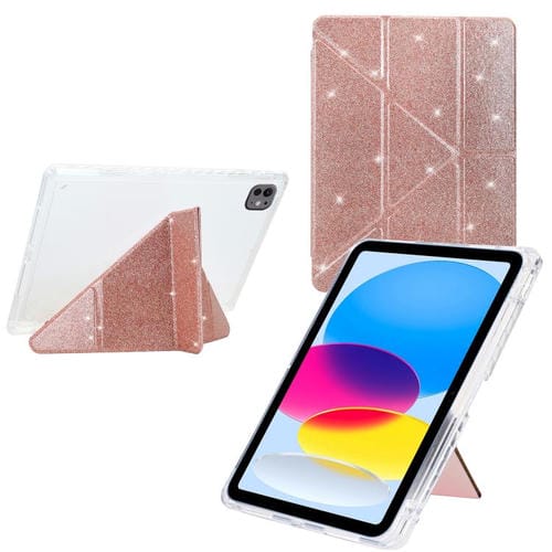 Funda de cuero inteligente con purpurina acrílica transparente plegable en Y para iPad Pro 11 (2024) (oro rosa)