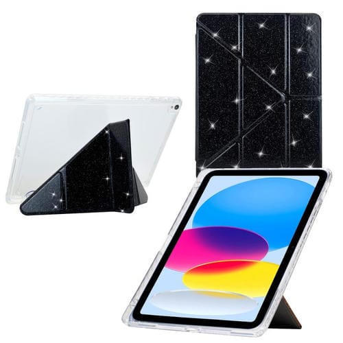 Funda de cuero inteligente con purpurina acrílica transparente plegable en Y para iPad 10.2 (2021) y Air 10.5 (negro)