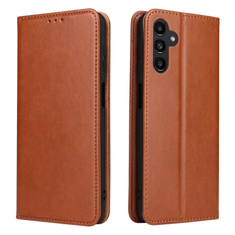 Funda de piel sintética con textura genuina Fierre Shann para Samsung Galaxy A56 5G (marrón)