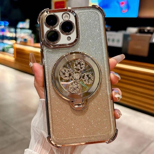 Funda con soporte giratorio para iPhone 11 Pro con purpurina degradada (dorado desierto)