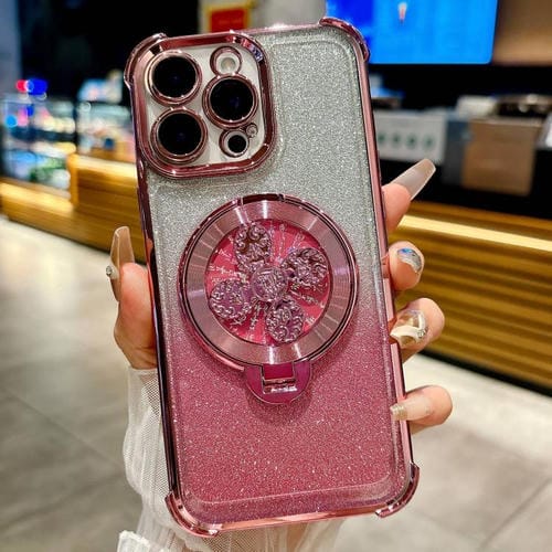 Funda con soporte giratorio para iPhone 12 Pro con purpurina degradada (rosa)
