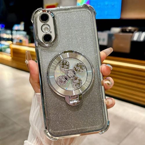 Funda con soporte giratorio para iPhone XS/X con purpurina degradada (plateada)