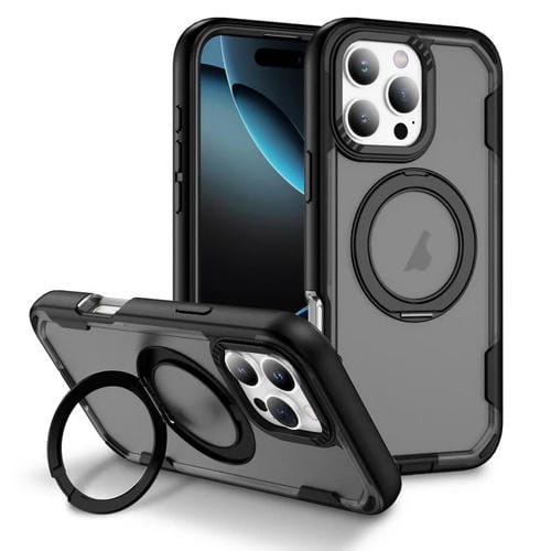 Funda protectora MagSafe para iPhone 16 Pro Max (negro + gris transparente)