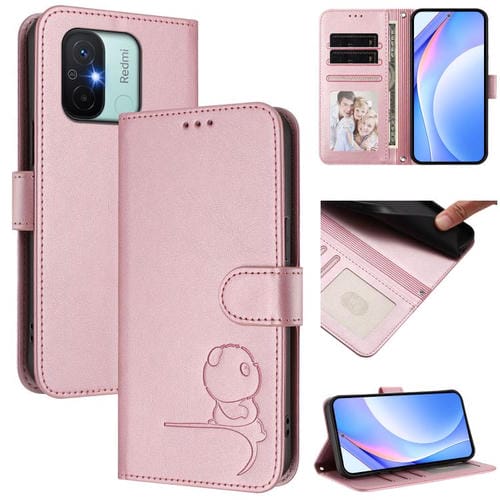Funda de cuero con relieve RFID y cordón para Redmi 11A / Xiaomi Poco C55 (rosa)