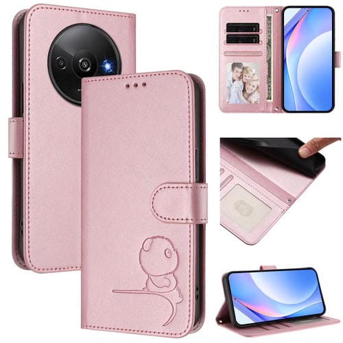 Funda de piel con relieve RFID y cordón para Redmi A3/A3x/Xiaomi Poco C61 (rosa)