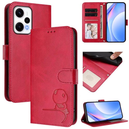 Funda de cuero RFID con estampado de panda y cordón para Redmi Note 12 Turbo y Xiaomi Poco F5 (rosa)