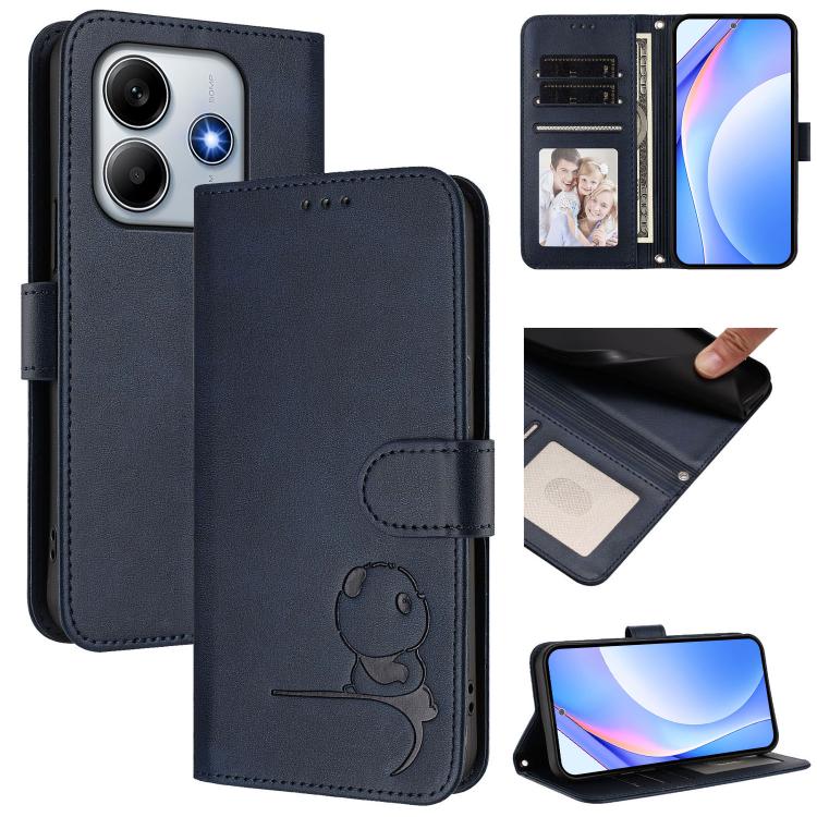 Funda de cuero RFID con estampado de panda para Redmi Note 14 4G (163,25 mm) con cordón (azul)