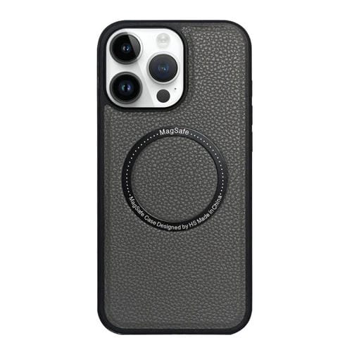 Funda trasera MagSafe de PU con textura de lichi para iPhone 12/12 Pro (gris)