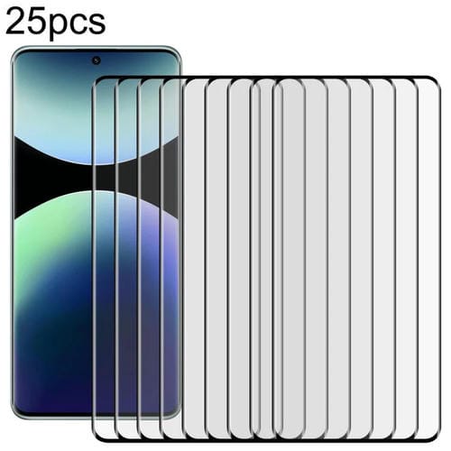 Película de vidrio templado con borde curvo 3D 9H HD, 25 unidades, para Xiaomi Redmi Note 14 Pro+ 5G (negro)
