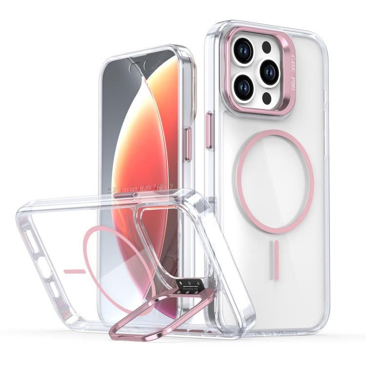 Funda para iPhone 15 Pro Max con marco de lente MagSafe transparente y brillante (rosa)