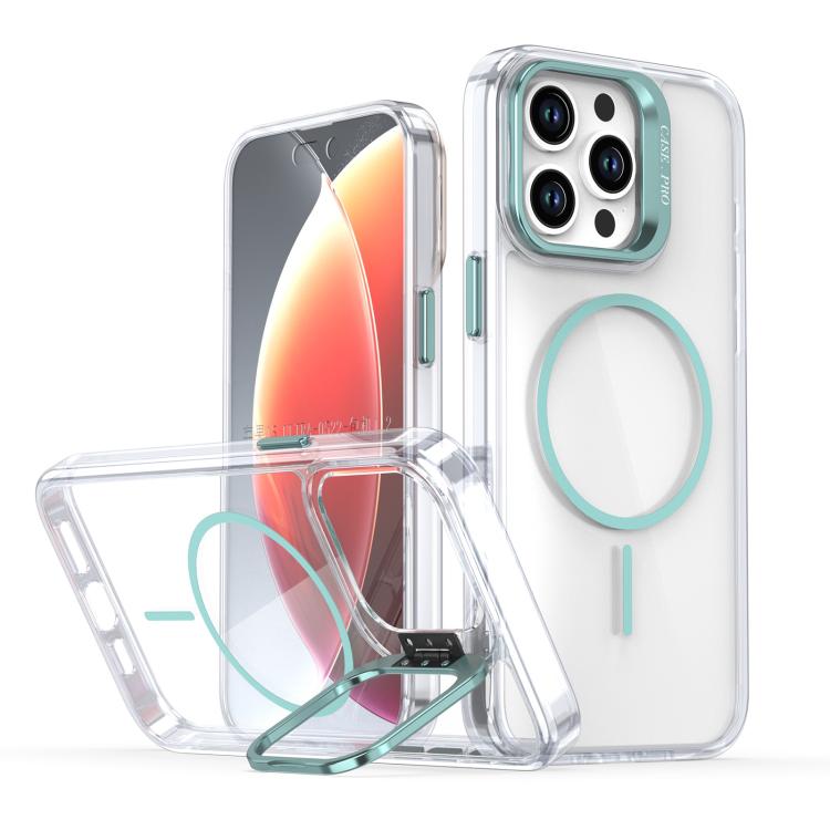 Funda para iPhone 15 Pro con marco de lente MagSafe transparente y brillante (azul)