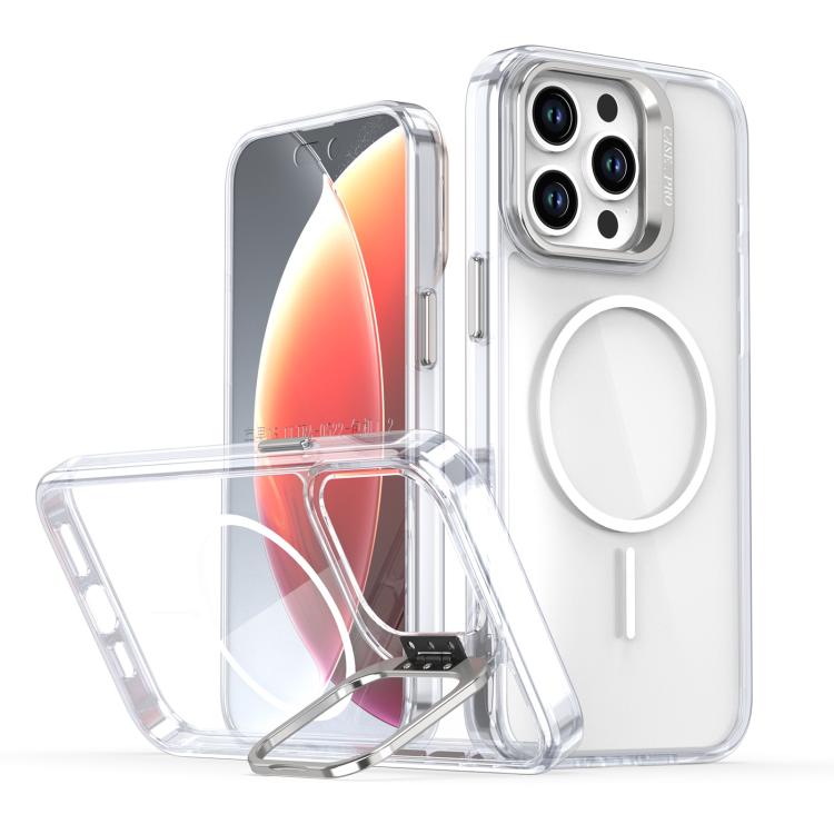 Funda para iPhone 14 Pro Max con marco de lente MagSafe transparente y brillante (blanco)