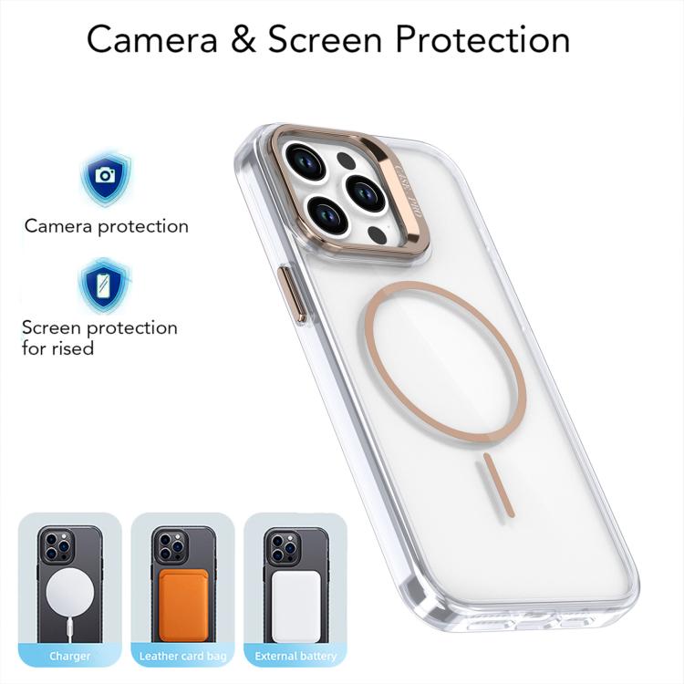 Funda para iPhone 14 Pro Max con marco de lente MagSafe transparente y brillante (blanco)