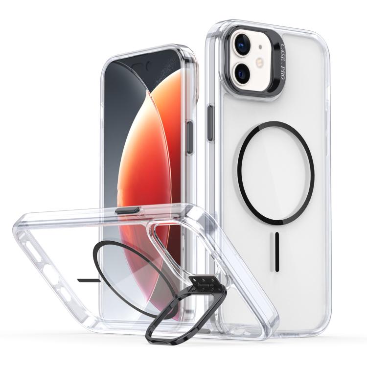 Funda para iPhone 12/12 Pro con marco de lente MagSafe transparente y brillante (negro)
