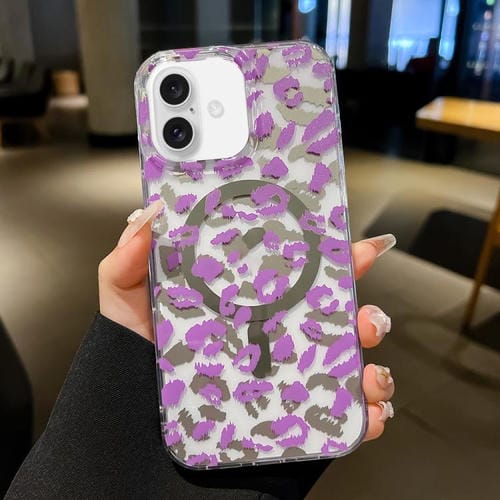 Funda MagSafe Leopard para iPhone 16 con laminado de doble cara IMD (morada)