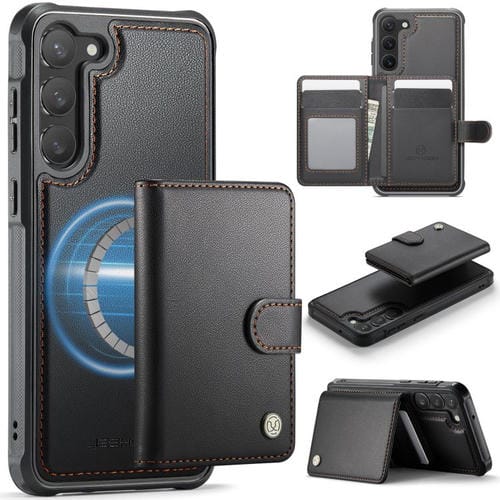 For Samsung Galaxy S23 5G JEEHOOD J09 Buckle Card Bag MagSafe Magnetic Style RFID Leather Phone Case(Black)