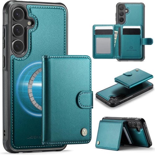 For Samsung Galaxy S23 FE 5G JEEHOOD J09 Buckle Card Bag MagSafe Magnetic Style RFID Leather Phone Case(Green)