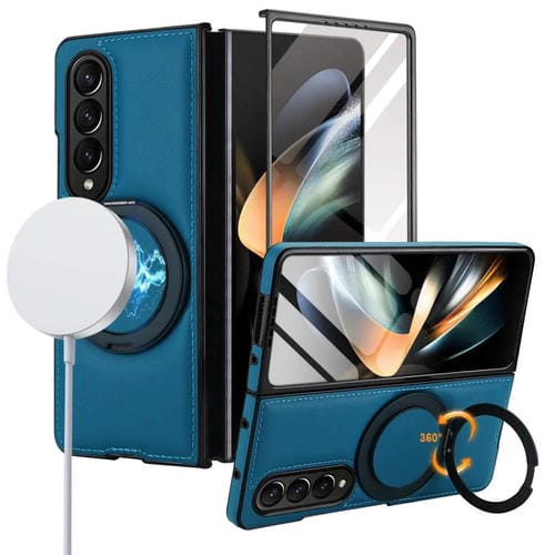 Funda de cuero plegable con soporte giratorio y película MagSafe integrada para Samsung Galaxy Z Fold4 (azul)
