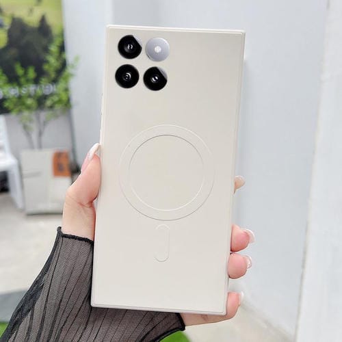 Funda magnética MagSafe de silicona líquida de color sólido para Xiaomi 14 Pro (blanco antiguo)