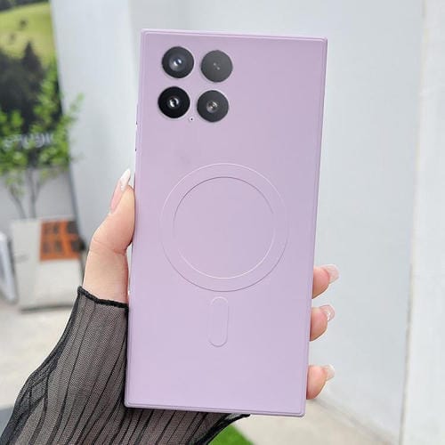Funda magnética MagSafe de silicona líquida de color sólido para Xiaomi 15 (morado hierba)