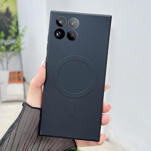 Funda magnética MagSafe de silicona líquida de color sólido para Xiaomi 15 Pro (negra)