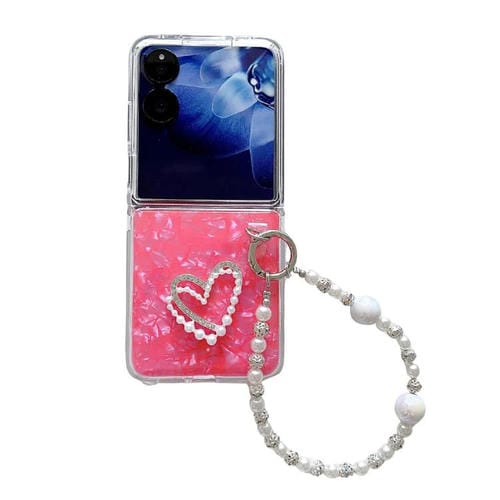 Funda para Xiaomi Mix Flip con textura perlada y diseño de corazón, con pulsera (roja)