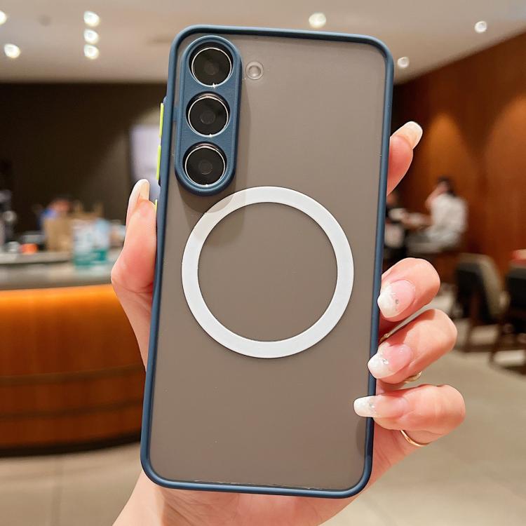 Funda MagSafe con diseño de ojo de águila y textura para Samsung Galaxy S21 FE 5G (azul real)