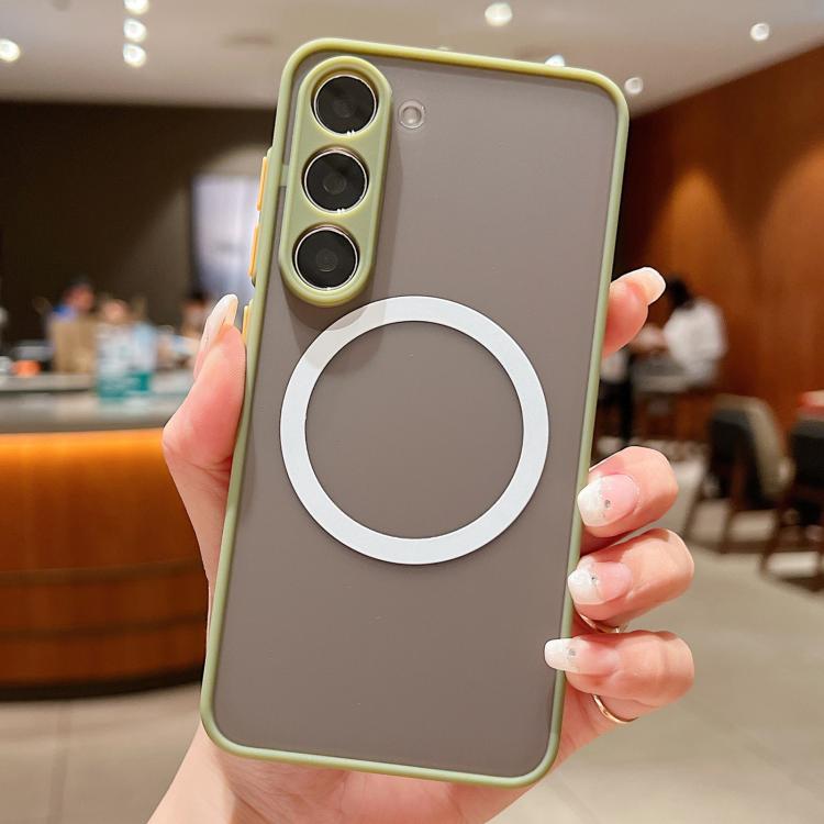 Funda MagSafe con diseño de ojo de águila y textura para Samsung Galaxy S23+ 5G (verde militar)
