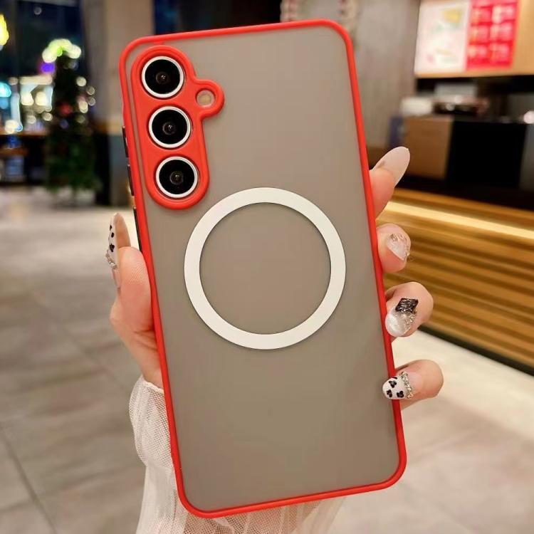 Funda MagSafe con diseño de ojo de águila y tacto suave para Samsung Galaxy S25+ 5G (roja)