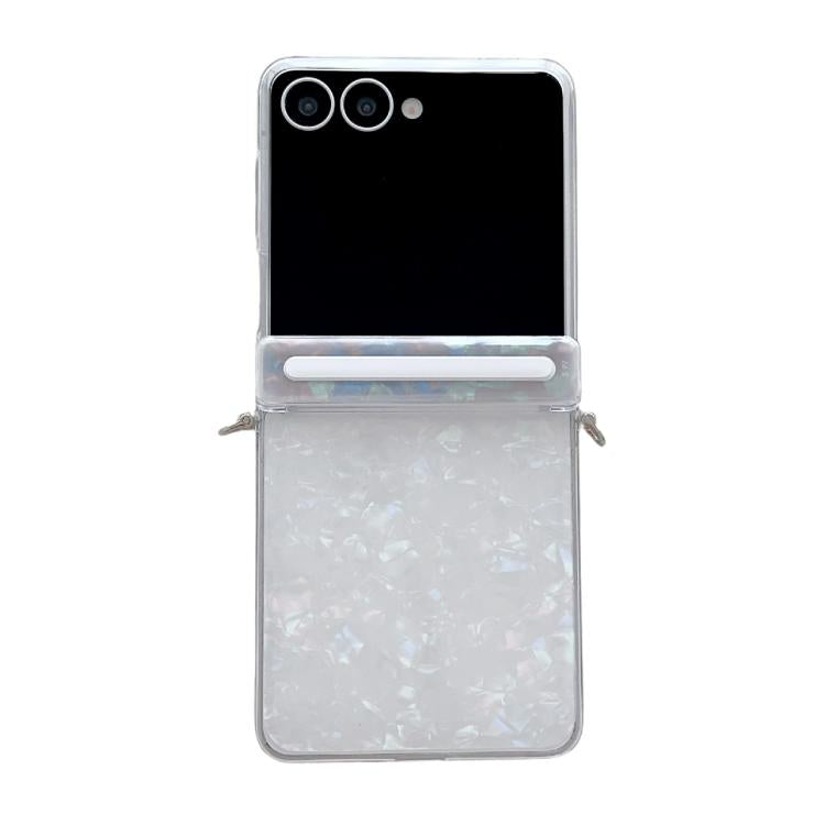 Funda para Samsung Galaxy Flip7 5G con textura perlada y hebilla lateral (beige)