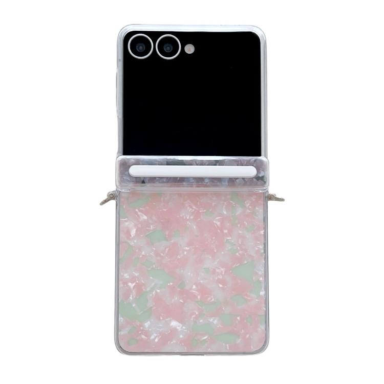 Funda para Samsung Galaxy Flip7 5G con textura perlada y hebilla lateral (rosa y verde)
