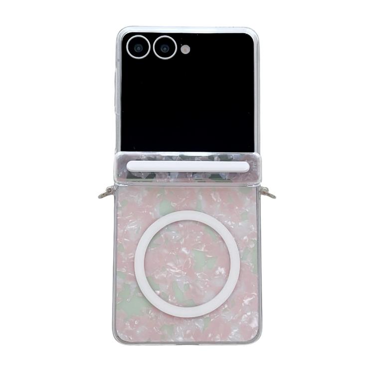 Funda MagSafe con textura perlada y hebilla lateral para Samsung Galaxy Flip7 5G (rosa y verde)