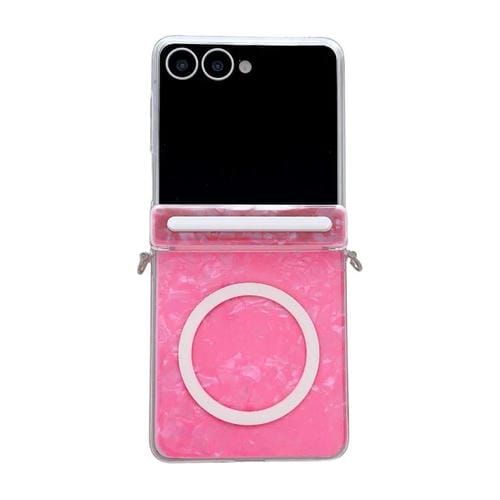 Funda MagSafe con textura perlada y eje de hebilla lateral para Samsung Galaxy Flip7 5G (roja)