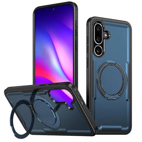 Funda metálica con soporte giratorio de 360 grados y MagSafe para Samsung Galaxy M56 5G/F56 5G (azul marino)