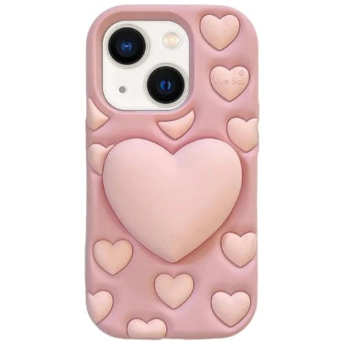 Funda de silicona con forma de corazón 3D para iPhone 14 (rosa)