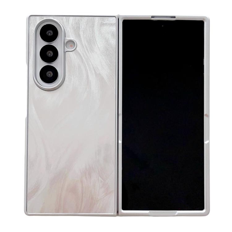 Funda plegable de PC con borde plateado para Samsung Galaxy Z Fold7 5G (hilo de plumas)